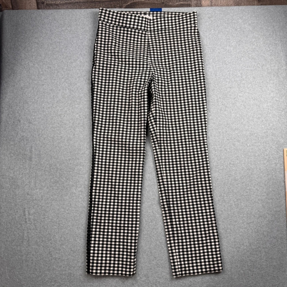 Joseph Ribkoff Pants Womens 12 Black White Gingham Plaid Side Stripe Slim Ankle
